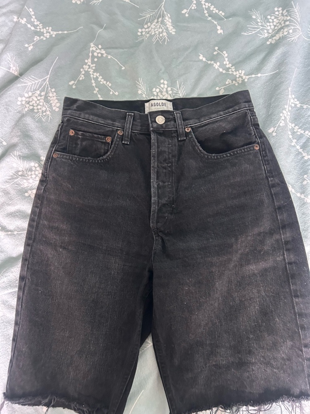 Agolde Black Washed High-Rise Denim Shorts